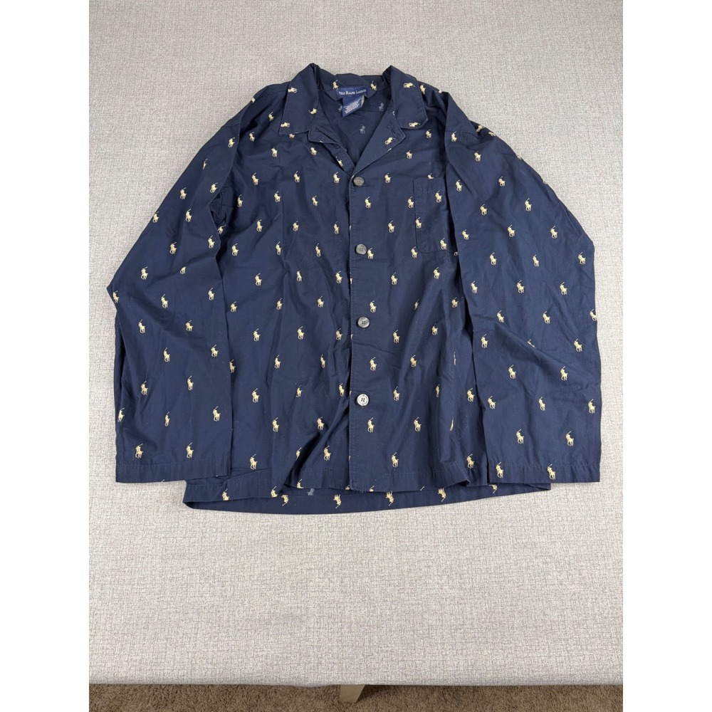 Polo Ralph Lauren Mens Navy Blue Gold Pony All Over Print Sleep Shirt Medium